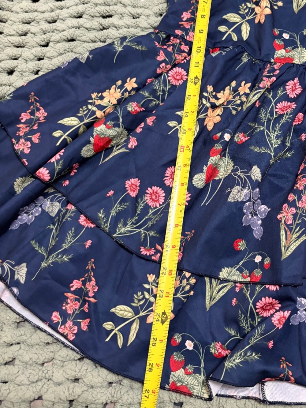 🍎 NWT Cider Navy Floral Ruffle Tie-Back Mini Dress Size Medium 🍓🌷 - Picture 4 of 10